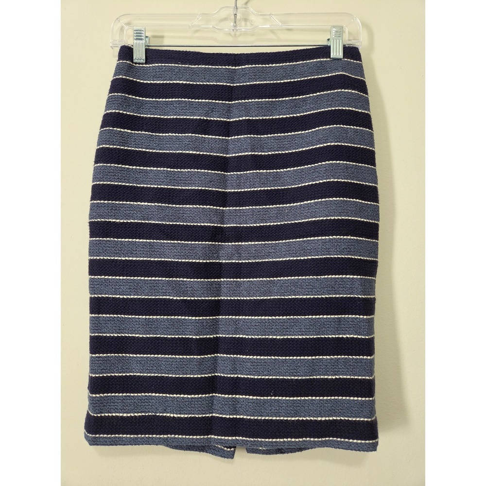 Ann Taylor LOFT Navy Blue Striped Textured Pencil‎ Skirt Size 0 Office Wear